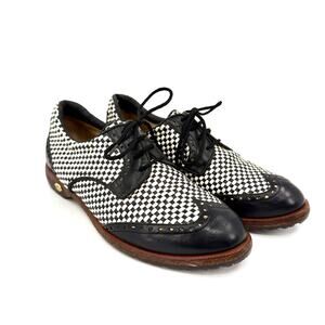 Vintage 90s Walter Genuin Black White Woven Leather Wingtip Golf Shoes